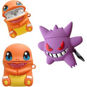 حافظة Airpod مكونة من قطعتين متطابقتين، حافظة ثلاثية الأبعاد لطيفة على شكل رسوم متحركة صغيرة تنين النار الشيطان، حافظات حماية مخصصة مضادة للصدمات من السيليكون، حافظة واقية للشحن Airpod 12 (برتقالي - أرجواني شيطان) in Kuwait