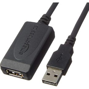 Amazon Basics USB 2.0 Extension Cable, USB-A Male to Female Active Repeater Cable for Printer, Mouse, Keyboard or Scanners, 480Mbps High-Speed Data Transfer, 32 Feet, Black in Kuwait