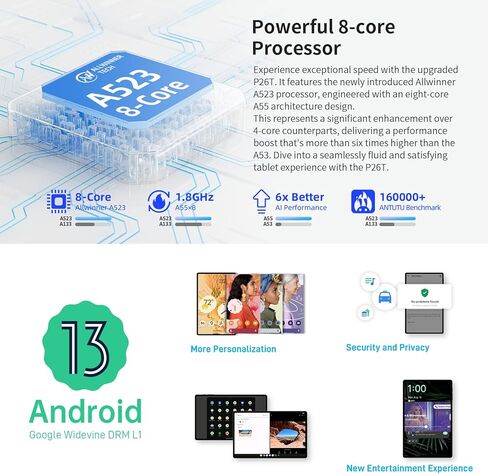 تابلت TECLAST 10 بوصة Android 13، أجهزة لوحية P26T 8 جيجابايت رام + 128 جيجابايت ROM 1 تيرابايت TF، واي فاي 5G/2.4G، ثماني النواة، 1280 * 800 HD شاشة تعمل باللمس، BT 5.2، Google GMS، 6000 مللي أمبير، كاميرا مزدوجة، OTG، النوع C، مع قضية in Kuwait