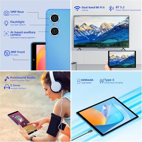 تابلت TECLAST 10 بوصة Android 13، أجهزة لوحية P26T 8 جيجابايت رام + 128 جيجابايت ROM 1 تيرابايت TF، واي فاي 5G/2.4G، ثماني النواة، 1280 * 800 HD شاشة تعمل باللمس، BT 5.2، Google GMS، 6000 مللي أمبير، كاميرا مزدوجة، OTG، النوع C، مع قضية in Kuwait