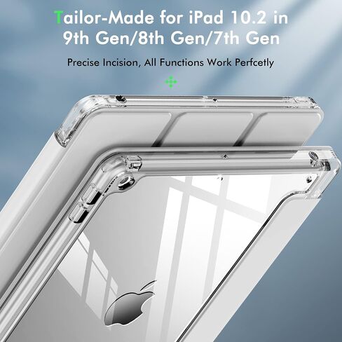 INFILAND Case for iPad 9th Generation 2021/ iPad 8th Generation 2020/ iPad 7th Generation 2019, iPad 10.2 inch Smart Crystal Clear Protective Slim Case Cover with Pencil Holder (Silvery) in Kuwait