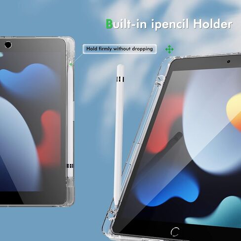 INFILAND Case for iPad 9th Generation 2021/ iPad 8th Generation 2020/ iPad 7th Generation 2019, iPad 10.2 inch Smart Crystal Clear Protective Slim Case Cover with Pencil Holder (Silvery) in Kuwait