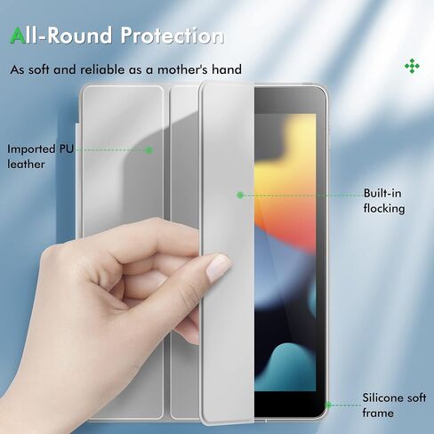 INFILAND Case for iPad 9th Generation 2021/ iPad 8th Generation 2020/ iPad 7th Generation 2019, iPad 10.2 inch Smart Crystal Clear Protective Slim Case Cover with Pencil Holder (Silvery) in Kuwait