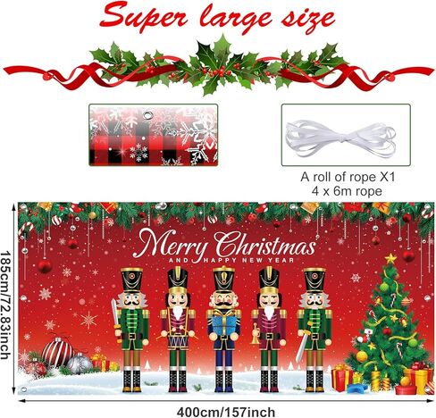 غطاء لافتة باب المرآب للكريسماس بتصميم كسارة البندق، قماش كبير جدًا بصورة خلفية صورة صورة لافتة فناء لعيد الميلاد عطلة الشتاء مستلزمات حفلات ليلة رأس السنة، 6 × 1.9 م in Kuwait