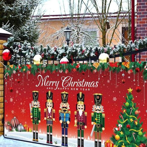 غطاء لافتة باب المرآب للكريسماس بتصميم كسارة البندق، قماش كبير جدًا بصورة خلفية صورة صورة لافتة فناء لعيد الميلاد عطلة الشتاء مستلزمات حفلات ليلة رأس السنة، 6 × 1.9 م in Kuwait
