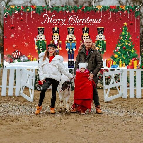 غطاء لافتة باب المرآب للكريسماس بتصميم كسارة البندق، قماش كبير جدًا بصورة خلفية صورة صورة لافتة فناء لعيد الميلاد عطلة الشتاء مستلزمات حفلات ليلة رأس السنة، 6 × 1.9 م in Kuwait