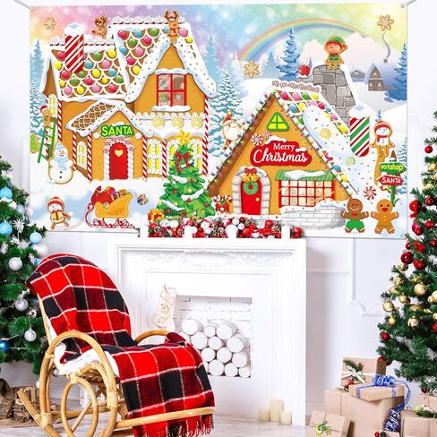 عيد الميلاد الزنجبيل صورة خلفية الديكور الحلو عيد ميلاد سعيد الزنجبيل البيت راية سانتا كاندي خلفية لعيد الميلاد دش عيد الميلاد ديكورات الحائط في 72.8 × 43.3 بوصة in Kuwait