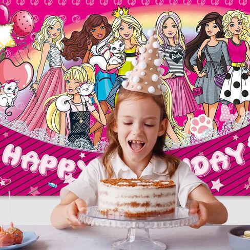 Birthday Party Decorations for Girl, Pink Birthday Banner Backdrop Photo Background for Girl Birthday Party Cake Table Decorations Birthday Banner, 5x3ft in Saudi Arabia
