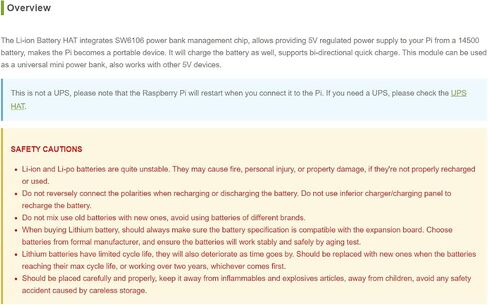 waveshare Li-ion Battery HAT for Raspberry Pi 5V Regulated Output Bi-Directional Quick Charge Integrates SW6106 Power Bank Supports PD/QC/FCP/PE/SFCP in Kuwait