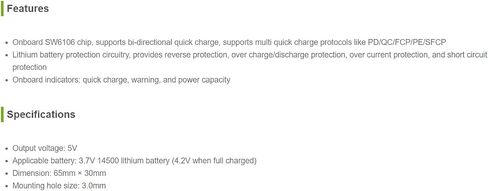 waveshare Li-ion Battery HAT for Raspberry Pi 5V Regulated Output Bi-Directional Quick Charge Integrates SW6106 Power Bank Supports PD/QC/FCP/PE/SFCP in Kuwait