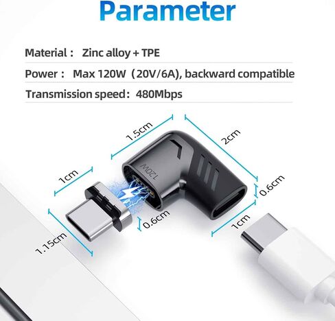 Sisyphy USB C Magnetic Adapter (Straight 2Packs), USB2.0 Type C Connector with PD 120W Charge and 480Mbps Data Transfer, Compatible for MacBook Pro/Air iPad Pro and More USB C Devices in Kuwait