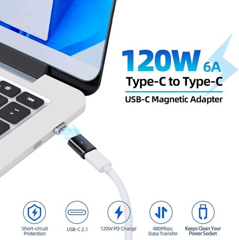 Magnetic USB C Adapter (2 Pack), 5Pins Type C Connector, Support USB PD 100W Quick Charge, 480Mbp/s Data Transfer, No Video Output, Compatible for MacBook Pro/Air and Mostly USBC Devices in Saudi Arabia