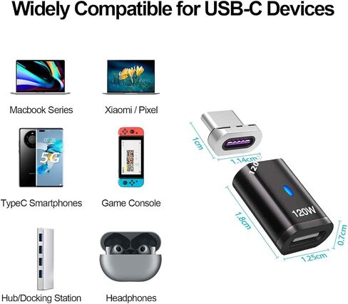 Magnetic USB C Adapter (2 Pack), 5Pins Type C Connector, Support USB PD 100W Quick Charge, 480Mbp/s Data Transfer, No Video Output, Compatible for MacBook Pro/Air and Mostly USBC Devices in Saudi Arabia