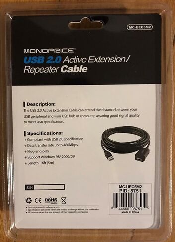 كابل Monoprice USB 2.0 ذكر إلى أنثى تمديد/مكرر نشط - يُستخدم مع بلاي ستيشن، وXbox، وKinenct، وOculus VR، ومحرك فلاش USB، وقارئ البطاقات، والقرص الصلب، ولوحة المفاتيح، والطابعة، والكاميرا، 32 قدمًا in Saudi Arabia