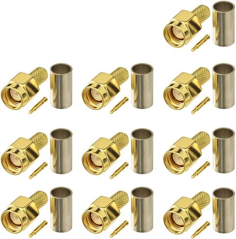 Bingfu SMA ذكر ملحق لحام تجعيد 50 أوم موصل نحاسي مطلي بالذهب (10 عبوات) متوافق مع RG58 RG303 RG141 RG142 RG400 منخفض الخسارة 195 كابل محوري محوري in Saudi Arabia