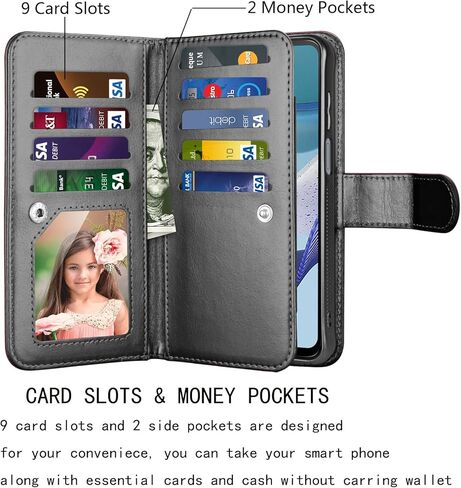 NJJEX for Motorola Moto G 5G 2023 Wallet Case, Moto G Power 5G 2023 Case, [9 Card Slots] PU Leather ID Credit Card Holder Folio Flip [Detachable] Kickstand Magnetic Phone Cover & Lanyard [Black] in Saudi Arabia