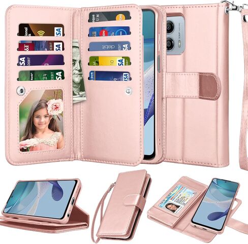 NJJEX for Motorola Moto G 5G 2023 Wallet Case, Moto G Power 5G 2023 Case, [9 Card Slots] PU Leather ID Credit Card Holder Folio Flip [Detachable] Kickstand Magnetic Phone Cover & Lanyard [Black] in Kuwait