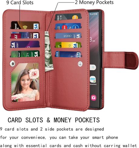 NJJEX Galaxy S23 Plus Case, for Samsung Galaxy S23 Plus Wallet Case, [9 Card Slots] PU Leather Card Holder Folio Flip [Detachable] Kickstand Magnetic Phone Cover & Lanyard for Samsung S23+ [Wine Red] in Saudi Arabia