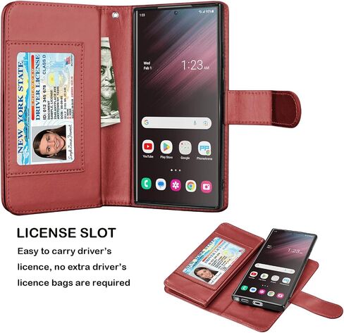 NJJEX Galaxy S23 Plus Case, for Samsung Galaxy S23 Plus Wallet Case, [9 Card Slots] PU Leather Card Holder Folio Flip [Detachable] Kickstand Magnetic Phone Cover & Lanyard for Samsung S23+ [Wine Red] in Saudi Arabia