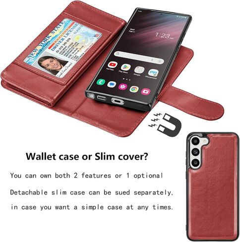 NJJEX Galaxy S23 Plus Case, for Samsung Galaxy S23 Plus Wallet Case, [9 Card Slots] PU Leather Card Holder Folio Flip [Detachable] Kickstand Magnetic Phone Cover & Lanyard for Samsung S23+ [Wine Red] in Saudi Arabia