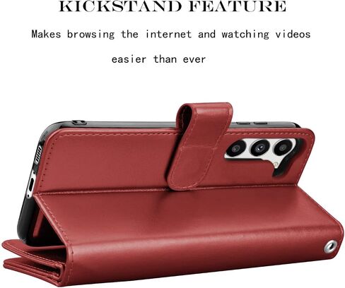 NJJEX Galaxy S23 Plus Case, for Samsung Galaxy S23 Plus Wallet Case, [9 Card Slots] PU Leather Card Holder Folio Flip [Detachable] Kickstand Magnetic Phone Cover & Lanyard for Samsung S23+ [Wine Red] in Saudi Arabia
