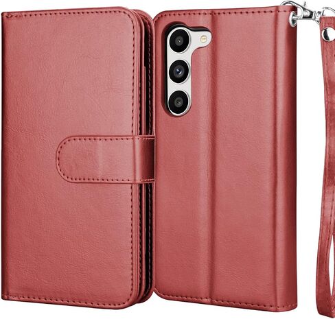 NJJEX Galaxy S23 Plus Case, for Samsung Galaxy S23 Plus Wallet Case, [9 Card Slots] PU Leather Card Holder Folio Flip [Detachable] Kickstand Magnetic Phone Cover & Lanyard for Samsung S23+ [Wine Red] in Saudi Arabia