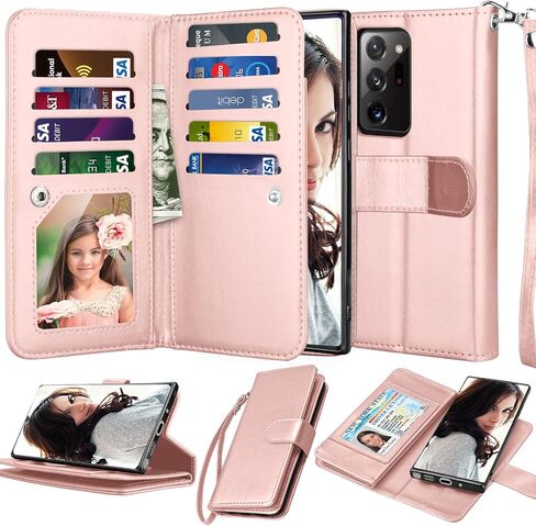 NJJEX Galaxy Note 20 Ultra Case (2020), for Samsung Note 20 Ultra 5G Wallet Case, [9 Card Slots] PU Leather ID Credit Holder Folio Flip [Detachable] Kickstand Magnetic Phone Cover & Lanyard [Black] in Saudi Arabia