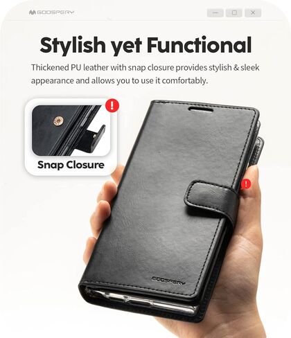 محفظة GOOSPERY Mansoor مصممة لهاتف Galaxy S23 Ultra [9 فتحات للبطاقات + 2 جيب جانبي إضافي] حامل بطاقة داخلي مزدوج الجوانب متعدد الفتحات وغطاء هاتف قابل للطي للتخزين - أسود in Kuwait