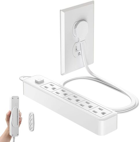 1875W Flat Plug Power Strip, 6ft Flat Extension Cord, 5 Outlet Desktop Charging Station, No Surge Protector for Cruise Ships, Wall Mounted for Kitchens, Office,with Wall Mount Bracket, Wall Nail, in Kuwait