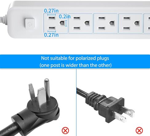 1875W Flat Plug Power Strip, 6ft Flat Extension Cord, 5 Outlet Desktop Charging Station, No Surge Protector for Cruise Ships, Wall Mounted for Kitchens, Office,with Wall Mount Bracket, Wall Nail, in Kuwait