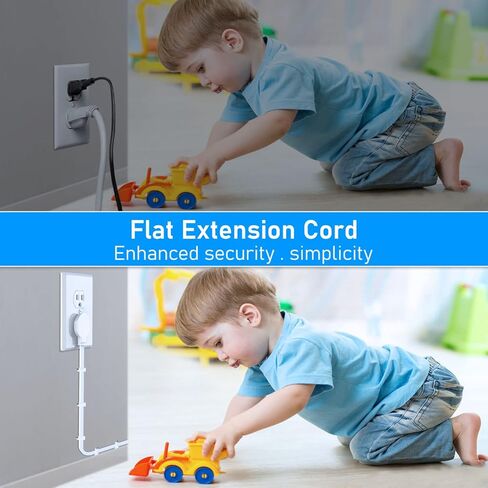 1875W Flat Plug Power Strip, 6ft Flat Extension Cord, 5 Outlet Desktop Charging Station, No Surge Protector for Cruise Ships, Wall Mounted for Kitchens, Office,with Wall Mount Bracket, Wall Nail, in Kuwait