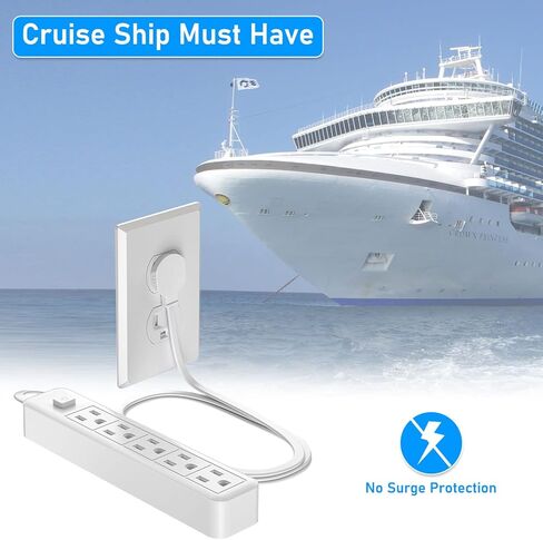 1875W Flat Plug Power Strip, 6ft Flat Extension Cord, 5 Outlet Desktop Charging Station, No Surge Protector for Cruise Ships, Wall Mounted for Kitchens, Office,with Wall Mount Bracket, Wall Nail, in Kuwait