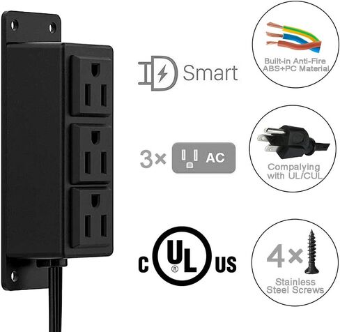 شريط طاقة مع منافذ USB، قابس مسطح لشريط الطاقة مثبت على الحائط، مخرج 2 تيار متردد 2 USB، سلك تمديد بطول 6.56 قدم لسطح المكتب وطاولة المؤتمرات وخزانة طاولة العمل in Kuwait