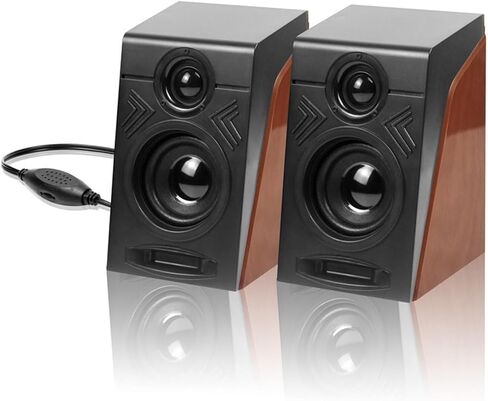 مكبر صوت سلكي لسطح المكتب من ووكسجيهم، 3.5 ملم، واجهة مزدوجة USB 2.0، مقبض منخفض التشويش لضبط مستوى الصوت، مكبر صوت صغير للكمبيوتر والتابلت واللاب توب، لون يشبه الخشب in Kuwait