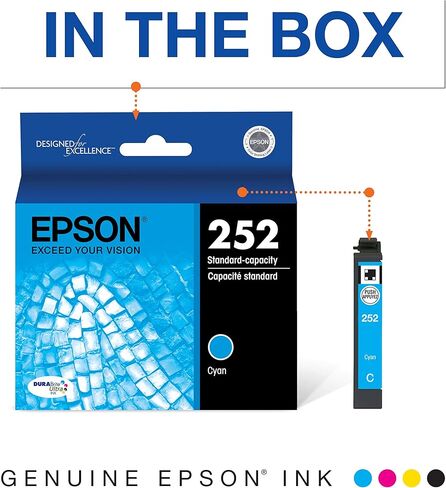 خرطوشة حبر سماوي ذات سعة قياسية Epson T252 DURABrite Ultra (T252220-S) لطابعات القوى العاملة المختارة، عدد 1 (عبوة من 2) in Kuwait