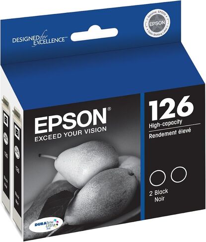 Epson T126120-D2 DURABrite Ultra Black Dual Pack High Capacity Cartridge Ink & T126 DURABrite Ultra Ink Standard Capacity Yellow Cartridge (T126420-S) for Select Stylus and Workforce Printers in Saudi Arabia