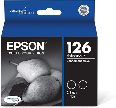 Epson T126120-D2 DURABrite Ultra Black Dual Pack High Capacity Cartridge Ink & T126 DURABrite Ultra Ink Standard Capacity Yellow Cartridge (T126420-S) for Select Stylus and Workforce Printers in Saudi Arabia
