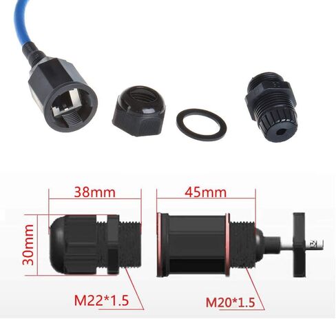 PENGLIN 2 قطعة M20 RJ45 موصل تركيب لوحة مقاومة للماء، كابل شبكة إيثرنت LAN ذكر إلى أنثى Cat6، وصلة تثبيت لوحة خارجية مع كابل شبكة Shield Cat6 in Saudi Arabia