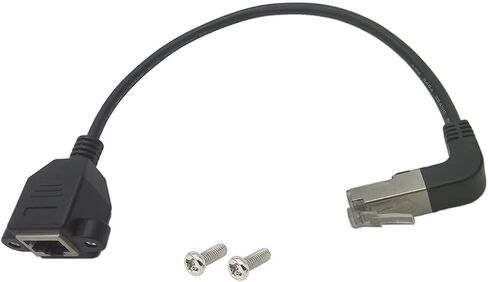 Qaoquda CAT6 Network Extension Cable,90 Degree RJ45 Male to Female Screw Panel Mount Extension Cable, Support Ethernet Cat 5e/Cat6-10 inch (Left) in Kuwait