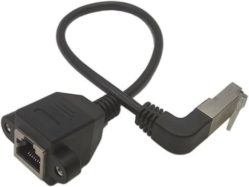 Qaoquda CAT6 Network Extension Cable,90 Degree RJ45 Male to Female Screw Panel Mount Extension Cable, Support Ethernet Cat 5e/Cat6-10 inch (Left) in Kuwait