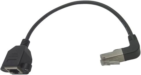 Qaoquda CAT6 Network Extension Cable,90 Degree RJ45 Male to Female Screw Panel Mount Extension Cable, Support Ethernet Cat 5e/Cat6-10 inch (Left) in Kuwait