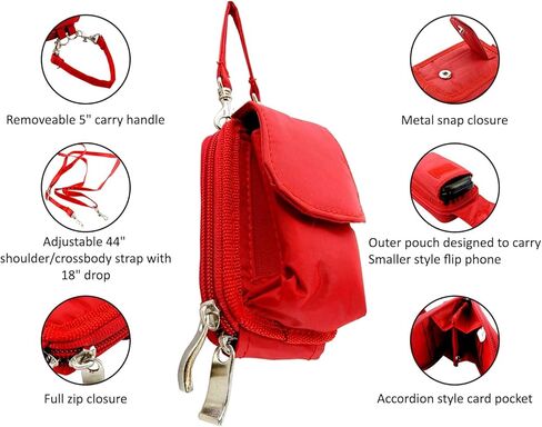 Universal Flip Phone Case with Belt Loop Clip, Shoulder/Crossbody Strap, Zipper Wallet, Great for Alcatel Go Flip V, Cingular Flip 2, MyFlip, Quickflip, K9570 in Kuwait