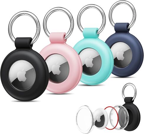 4 عبوات من حافظة حامل Airtag المقاومة للماء، سلسلة مفاتيح Airtag من السيليكون لعلامات Apple Air، حامل مفاتيح AirTags مع حافظة Airtag، حافظات GPS ملحقات مكتشف العناصر in Kuwait