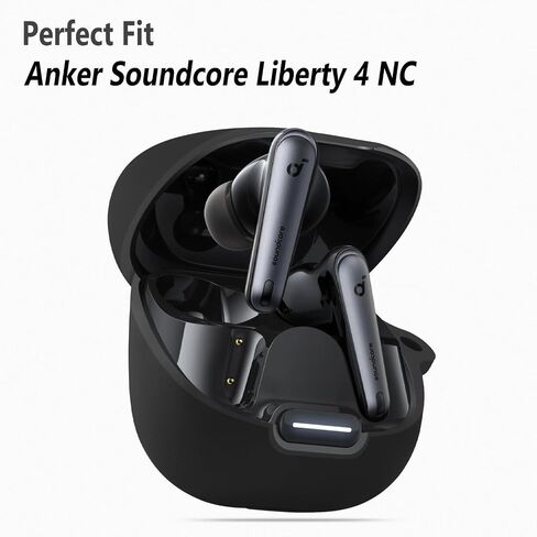 Geiomoo Silicone Case for Anker Soundcore Liberty 4 NC, Protective Cover with Carabiner (Black) in Saudi Arabia