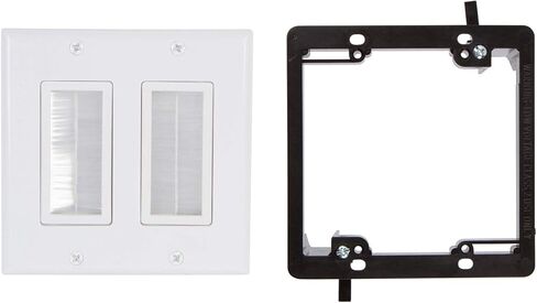 لوحة حائط بفرشاة مزدوجة من نقطة المشتري | غطاء منفذ مدرج من UL مع دعامة تثبيت، خافي عيوب مثالي للتلفزيون المثبت على الحائط، وأجهزة الكمبيوتر المخصصة للألعاب وأنظمة المسرح المنزلي (أبيض/عاجي) - 5 عبوات in Kuwait