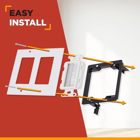 لوحة حائط بفرشاة مزدوجة من نقطة المشتري | غطاء منفذ مدرج من UL مع دعامة تثبيت، خافي عيوب مثالي للتلفزيون المثبت على الحائط، وأجهزة الكمبيوتر المخصصة للألعاب وأنظمة المسرح المنزلي (أبيض/عاجي) - 5 عبوات in Kuwait