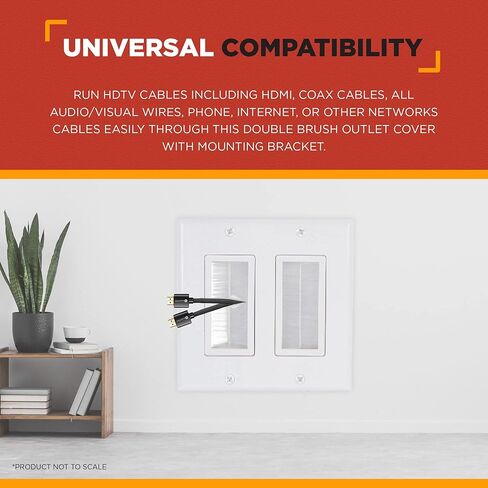 لوحة حائط بفرشاة مزدوجة من نقطة المشتري | غطاء منفذ مدرج من UL مع دعامة تثبيت، خافي عيوب مثالي للتلفزيون المثبت على الحائط، وأجهزة الكمبيوتر المخصصة للألعاب وأنظمة المسرح المنزلي (أبيض/عاجي) - 5 عبوات in Kuwait