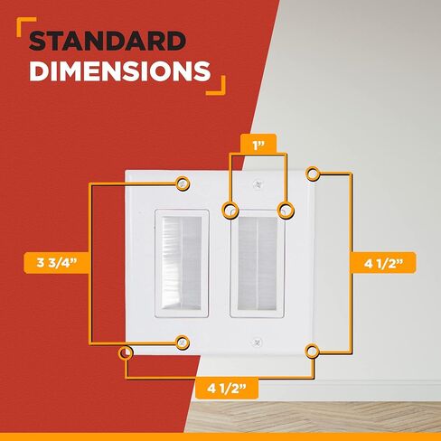 لوحة حائط بفرشاة مزدوجة من نقطة المشتري | غطاء منفذ مدرج من UL مع دعامة تثبيت، خافي عيوب مثالي للتلفزيون المثبت على الحائط، وأجهزة الكمبيوتر المخصصة للألعاب وأنظمة المسرح المنزلي (أبيض/عاجي) - 5 عبوات in Kuwait