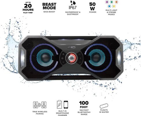 Altec Lansing Mix 2.0 - Waterproof Bluetooth Speaker with Strong Bass, Portable Speaker for Travel & Outdoor Use, 100 Foot Range & 20 Hour Playtime in Saudi Arabia