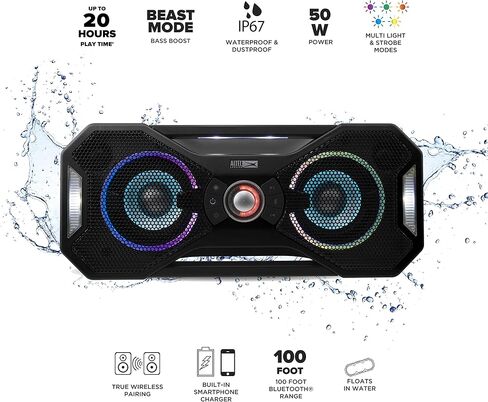 Altec Lansing Mix 2.0 - Waterproof Bluetooth Speaker with Strong Bass, Portable Speaker for Travel & Outdoor Use, 100 Foot Range & 20 Hour Playtime in Kuwait